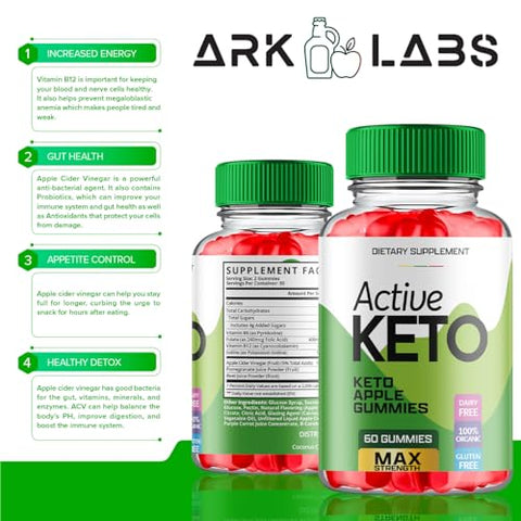 Active Keto ACV Gummies – Gomas de Keto Ativas com Vinagre de Maçã, Gomas de Keto Ativas com ACV para Cetose – Vegano, Não GMO – Fórmula Avançada Cetogênica (1 Pacote) - Ark Labs