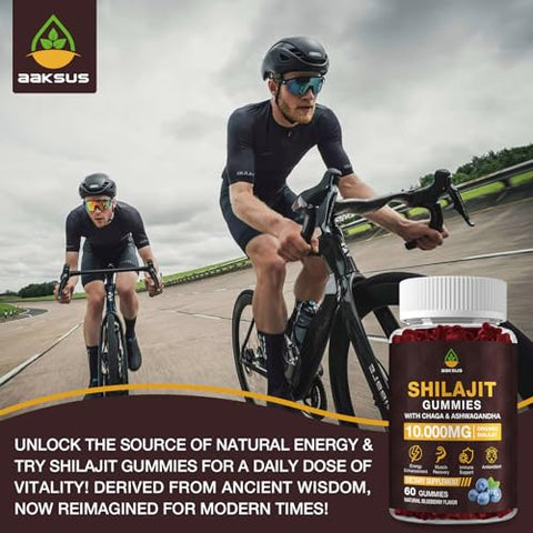 AAKSUS - Gummies de Shilajit com 10.000 MG e 85 Minerais Traços – Energia, Cérebro, Imunidade – Testado por Terceiros – Vegano