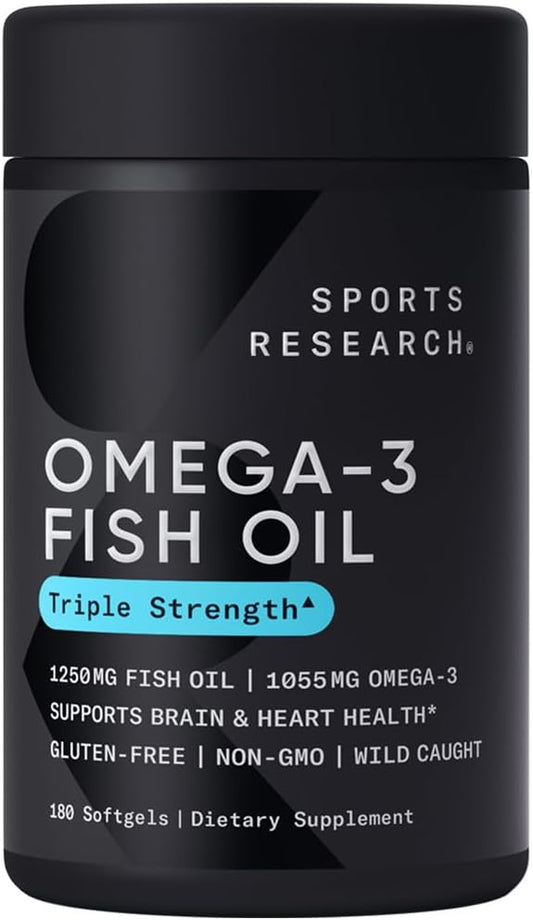 Ômega-3 Fish Oil – Triplo Forte, 180 Softgels | Óleo de Peixe Ômega-3, Alta Potência | 180 cápsulas | Marca Sports Research - Sports Research