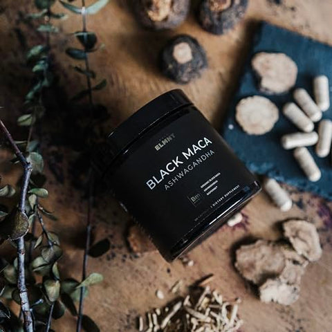 TERRA ELMNT - ELMNT 40,000mg 40x Força Raiz de Maca Preta Orgânica com Ashwagandha – Cápsulas de Raiz de Maca Peruana de Maior Potência para Homens – Pó de Maca Peruana 100% Puro, Gelatinizado – 40g