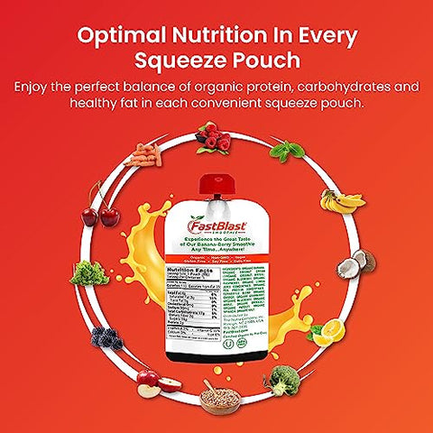 FastBlast - Smoothie de Banana-Berry Orgânico Certificado pelo USDA – Marca: Primeiro Texto: Delicioso e Saudável