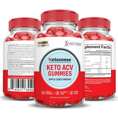 Justified Laboratories - Ketozense Keto ACV Gummies 1000MG Fórmula Avançada – Gomas de Cetozene Keto com Vinagre de Maçã, Romã e Beterraba em Pó B12 Vegan Non GMO 60 Gummys