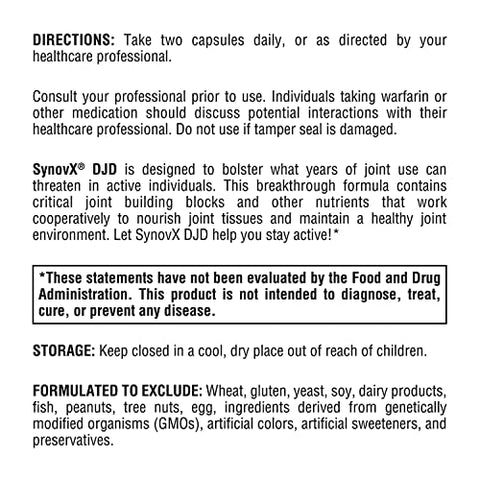 SynovX DJD – Mantém Articulações Saudáveis com MSM, Mexilhão de Lábios Verdes, Sulfato de Condroitina, Sulfato de Glucosamina, Ácido Hialurônico – Produto de Qualidade para Articulações - XYMOGEN