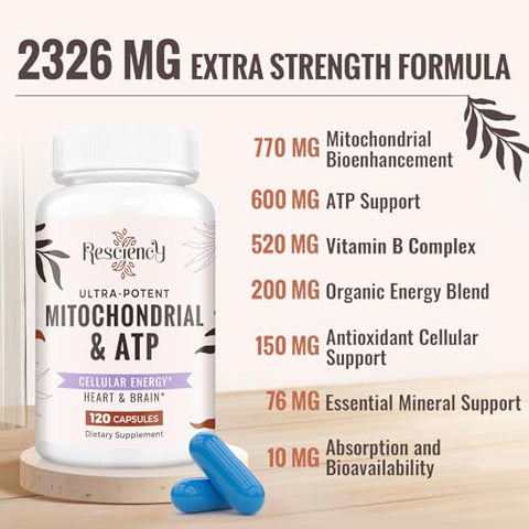 Resciency - 2326 MG Suplementos Mitochondrial com ATP, Vitaminas, CoQ10