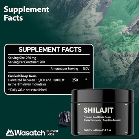 Wasatch Summit Labs - Resina Pura de Shilajit Orgânico | Autêntico Ouro Himalaia Grau Colhido a 16.000-18.000 pés | 100% Puro Não Filtrado | 85 Minerais Traços e Ácido Fúlvico para Energia e Suporte Imunológico