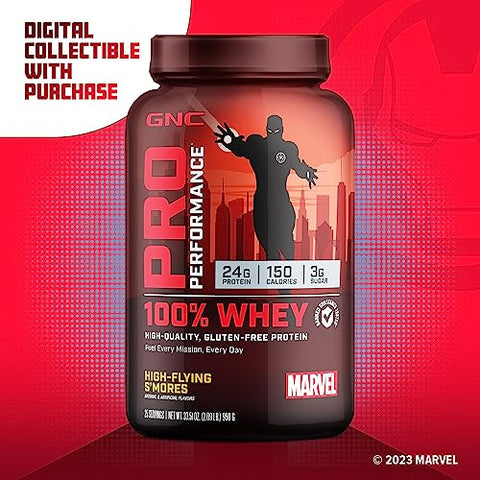 Pro Performance 100%% Whey Marvel: Saboroso High-Flying S’Mores (25 Porções) – Proteína em Pó de Alta Qualidade - GNC