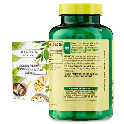 LUAL - Spring Valley L-Lysine 1000mg | L-Lisina | Suplemento de L-Lisina | Suporte Imunológico | 100 Comprimidos + Livro 45 Diabetes Decoded de Lual