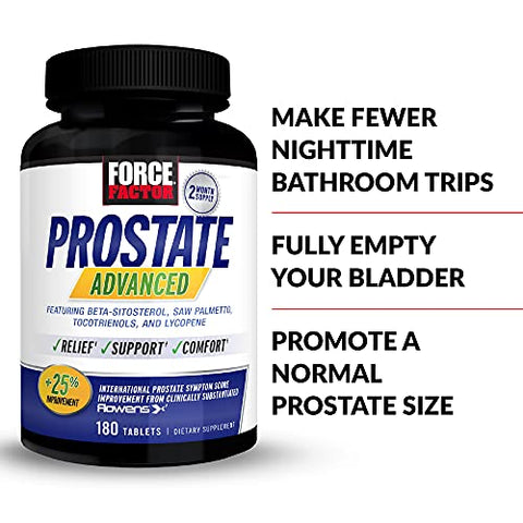 Force Factor - FORCE FACTOR Prostate Advanced – Suplemento para Homens, Reduz Viagens Noturnas ao Banheiro, Bexiga – 60 Cápsulas