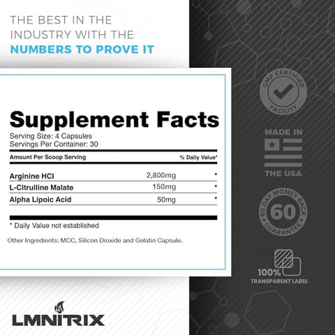 LMNITRIX - VEINZ Pills ✮ Suplemento de Óxido Nítrico com L-Arginina e L-Citrulina | Aumente a Performance | 60 cápsulas