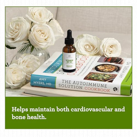 Amy Myers MD - Dr. Amy Myers Vitamina D3 K2 Gotas Líquidas – 5 Gotas Contêm 5000 UI VIT D3, 50 MCG Vitamina K2 MK-7 – Suporte à Função do Sistema Imunológico, Níveis de Energia, Ossos Saudáveis – Não-OGM
