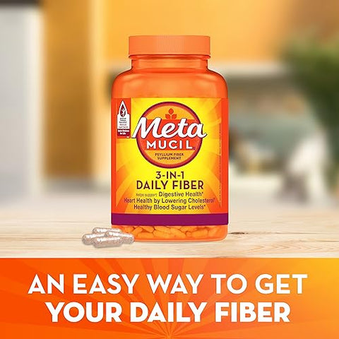 Fibra de Casca de Psyllium, 3 em 1 para Saúde Digestiva, à Base de Plantas, 100 Cápsulas (Pacote com 2) - Metamucil