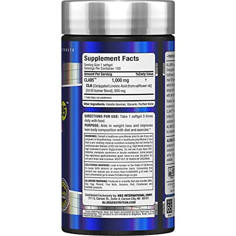 CLA95 – 1.000 mg, 150 Softgels | Ômega 6 para perda de peso e definição muscular - ALLMAX Nutrition