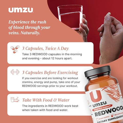 Redwood – Suplemento de Óxido Nítrico Natural para Suporte ao Fluxo Sanguíneo com Vitaminas e Alho | 60 cápsulas - UMZU