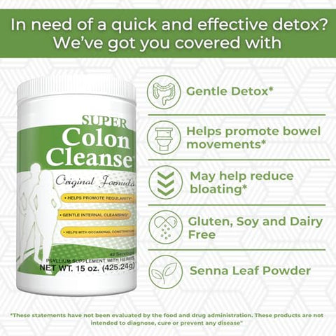Fórmula Original Health Plus Super Colon Cleanse (1991-2018), 15 oz Pó, 42 Porções – Desintoxicação Natural, Suporte Digestivo, Alívio da Constipação
