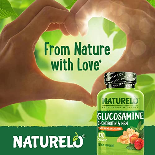 Glucosamina Condroitina MSM com Boswellia e Vitamina C – Suplemento para Suporte das Articulações – 120 Cápsulas - NATURELO