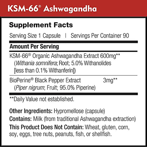 DailyNutra - KSM-66 Ashwagandha 600mg Extrato de Raiz Orgânica – Suplemento de Alta Potência com 5%% Withanolides | Suporta Relaxamento, Foco | Marca KSM-66