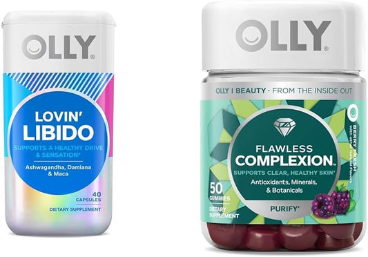 Lovin’ Libido Cápsulas para Mulheres, Aumenta o Desejo, 20 Dias de Fornecimento Gomas para Pele Impecável, Suporte para Pele Limpa, Sabor de Frutas Vermelhas, 50 Unidades - OLLY