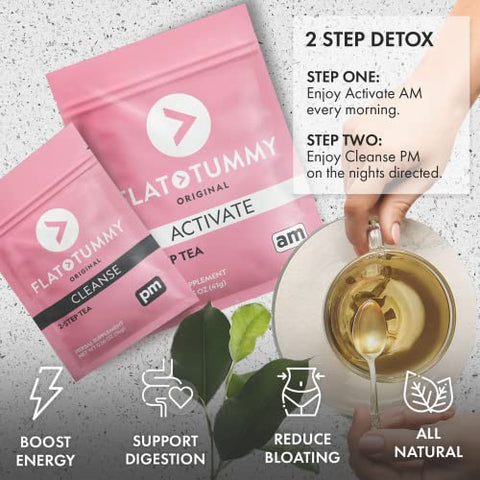 Chá Detox Flat Tummy Tea – Programa de 4 Semanas em 2 Passos – Energia Revigorante
