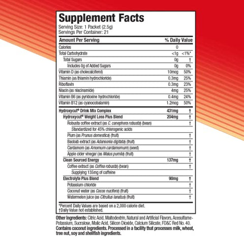 Drink Mix Wildberry Blast – 21 Pacotes de Viagem – Zero Calorias, Zero Açúcar – Acelera o Metabolismo, Queima Calorias, Aumenta a Energia – Para Mulheres - Hydroxycut
