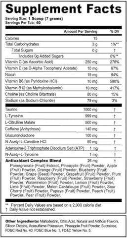 Goth GF Pó Energético, Sem Açúcar, Suplemento de Foco com Cafeína Limpa, Mistura para Água, Sabor de BlackBerry Apple, Aminoácidos de Foco, Mistura de Vitaminas Antioxidantes, 280g, 40 Porções - G Fuel