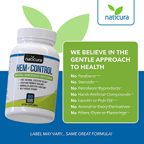 Naticura - Hem-Control – Tratamento Rápido e Eficaz para Hemorroidas – Fórmula Poderosa para Aliviar Sintomas, Reduzir Hemorroidas e Aliviar Desconforto – 90 Cápsulas Veganas – Feito