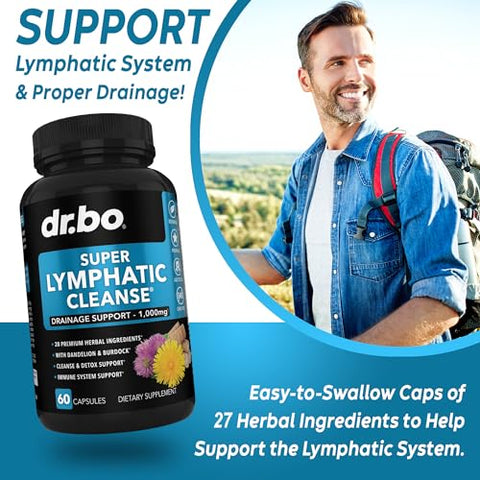DR. BO - Suplementos para Drenagem Linfática – Produtos de Limpeza Herbal Total de Suporte Linfático com Equinácea, Gengibre, Dente-de-leão, Raiz Vermelha