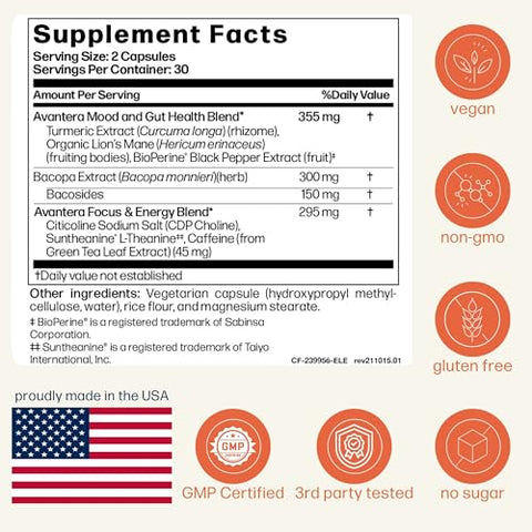 Elevate Premium – Suplemento Nootrópico para Combater a Névoa Cerebral – Melhores Suplementos para Foco e Memória - Avantera