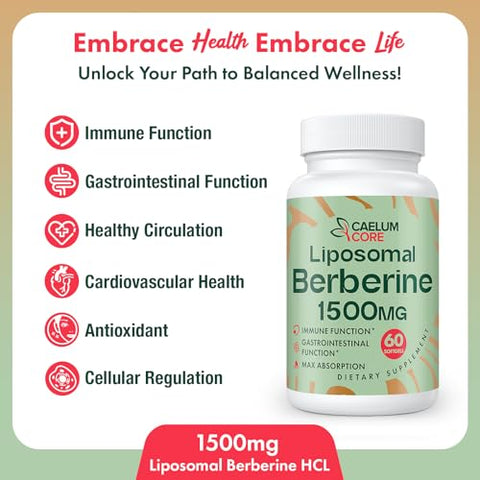 CaelumCore - Liposomal Berberine 1500mg – Ativa AMPK e GLP-1 – Mulheres e Homens (60 Cápsulas)