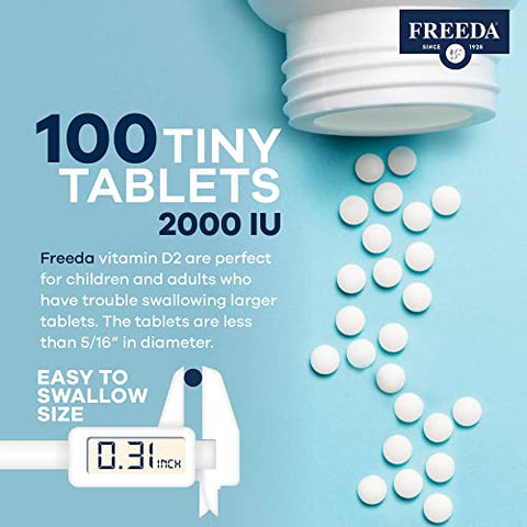 Vitamina D2 2000 UI – Certificado Kosher – Alta Potência Ergocalciferol D2 – Vitamina D Vegana 2000 UI para Adultos – Vitamina D Vegetariana 2000 Unidades – FREEDA - FREEDA