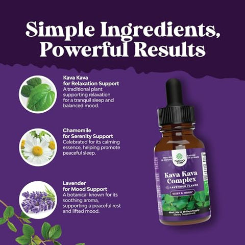 Natures Craft - Potent Liquid Kava Kava Drops – Extrato de Kava Concentrado com Camomila e Lavanda – Gotas Adaptogênicas Saborosas para Suporte ao Humor com Raiz de Kava – Vegano Não