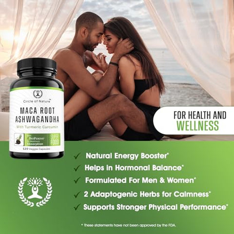 CIRCLE OF NATURE - Maca Root 10.000 mg, Extrato de Ashwagandha 6000mg, Cápsulas para Homens – Marca em Destaque