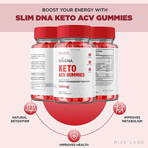 rize labs - (5 Pacotes) Gomas SlimDNA Keto – Gomas SlimDNA Keto ACV para Perda de Peso Avançada – Gomas SlimDNA Keto com Vinagre de Maçã – Suplemento para Queima de Gordura Abdominal – Extra Forte – Gomitas (300g)
