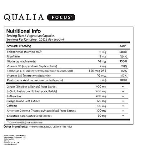 NEUROHACKER COLLECTIVE - Qualia FOCUS – Suplemento Potente para Energia Mental, Alerta e Concentração | Nootrópico Desenvolvido para Oferecer Energia Mental Sustentada | Marca Qualia
