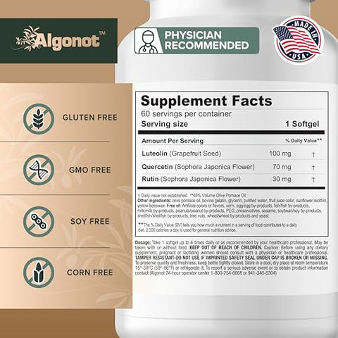 Algonot - NeuroProtek® 2 pack: Luteolina lipossomal com óleo de bagaço de oliva – Suplemento dietético oral único, patenteado e natural em cápsulas gelatinosas que pode promover harmonia
