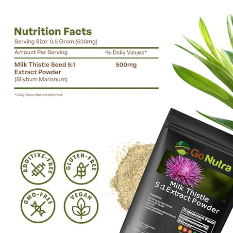 Pó de Cardo Mariano 454g | Extrato de Cardo Mariano 5:1 – Força Silimarina | Suplemento Herbal de Silybum Marianum Não-OGM - Go Nutra