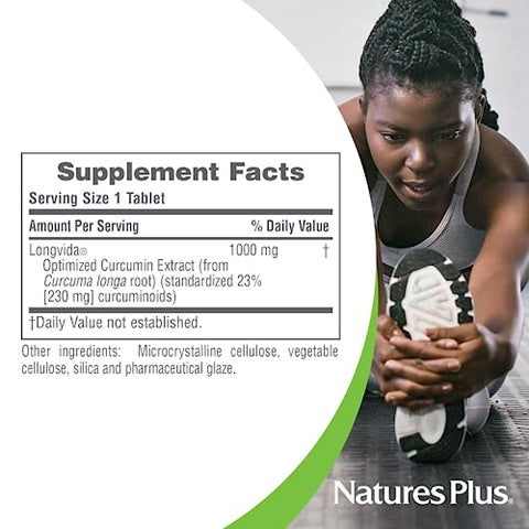 PRO Longvida Curcumin 1000 mg – 60 Comprimidos – Proteção Saudável contra Radicais Livres – Não-OGM, Vegano - Natures Plus