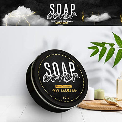 SOAP COVER - Sabonete Preto para Cabelos Grisalhos, Cobertura de Cabelos Grisalhos, Sabonete para Reverter Cabelos Grisalhos, Barra de Sabonete Compacta para Escurecer Cabelos, 50g