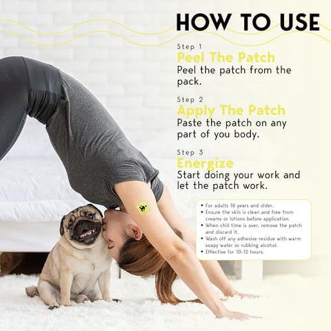 Energy Patches com Cafeína, Extrato de Chá Verde, Extrato de Folha de Hortelã-Pimenta, Vitamina B3 e Vitamina B6 – para Aumentar a Vigília Matinal - Klova