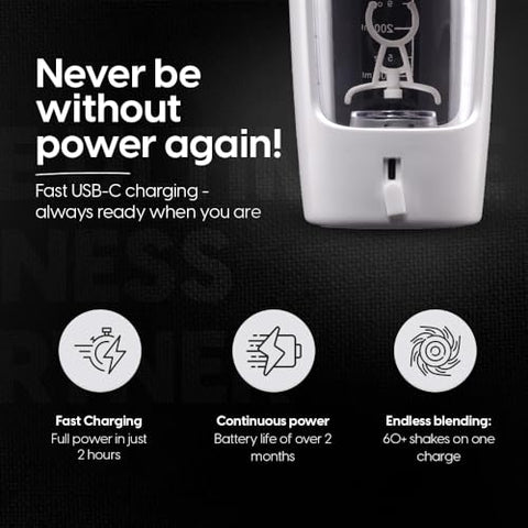 STARKFELD - Garrafa Agitadora de Proteína | 7000 RPM | Misturador de Proteína para Shake Cremoso Perfeito | Inclui Cápsula de Suplemento | Copo Agitador de Tritan Livre de BPA | Garrafa de Liquidificador Recarregável USB-C | 600 ml