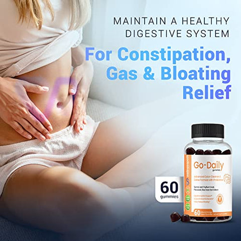 WELLNESSPATH RX & HEALTH SOLUTIONS - Go-Daily Gummies Avançado para Limpeza e Desintoxicação do Cólon, Probióticos para Saúde Intestinal Ótima, Laxantes para Alívio de Constipação e Inchaço, 60 Gummies – Wellnesspath Rx e Saúde