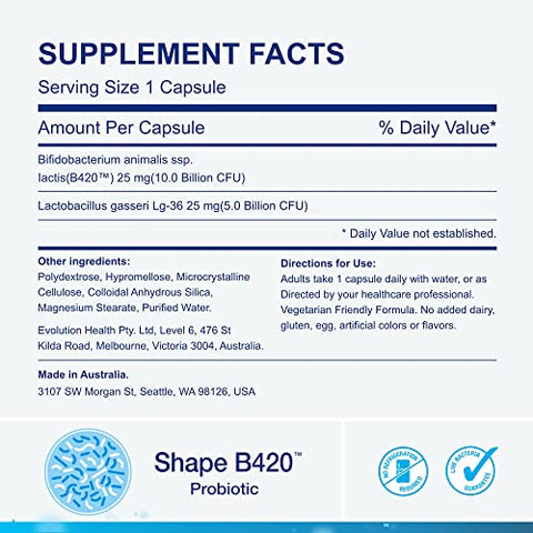 Shape B420™ Probióticos, Cepas Clinicamente Estudadas, Suplemento para Mulheres e Homens, Apoia a Saúde Digestiva e Taxa Metabólica, 2 Meses de Uso – 60 Cápsulas Vegetarianas - Life-Space