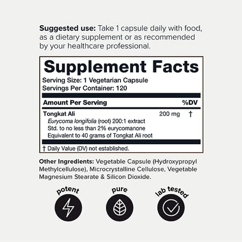 Toniiq - Tongkat Ali 40,000MG: Suplemento Ultra Concentrado de Eurycoma Longifolia para Homens – Força Extra – 2%% Eurycomanone – Extrato de Raiz de Eurycoma Longifolia 200:1 – 3ª Parte