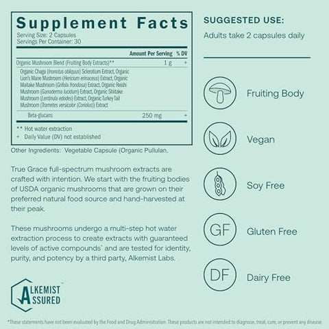 Mushroom Myco-Renew Blend – 60 Cápsulas – Suporte Diário ao Sistema Imunológico – Orgânico - True Grace