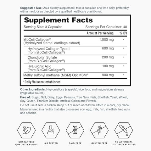 Nature's Lab - Nature’s Lab Ácido Hialurônico com Colágeno Biocell e MSM – Hidratação da Pele, Saúde das Articulações – 120 Cápsulas (40 Dias de Fornecimento)