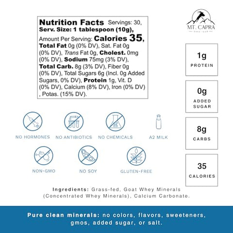 MT. CAPRA SINCE 1928 - Mt. Capra Clean Electrolytes Trace Minerals | Minerais Integrais de Leite de Cabra Alimentada com Grama – Hidratante e Fácil de Misturar | 30 Porções
