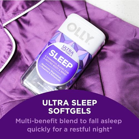 Ultra Strength Sleep Softgels – 10mg Melatonina, L-Teanina, Camomila, Magnésio, Melissa, Suporte para um Sono Profundo e Repousante – Auxílio Noturno para Dormir – Não Vicia – 60 Cápsulas - OLLY
