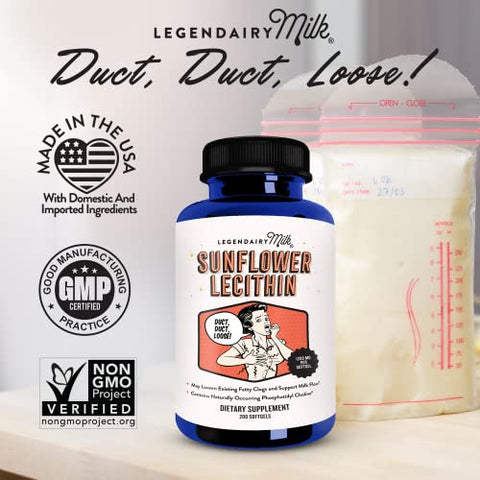 Sunflower Lecithin 1200mg – Suplemento Orgânico de Lecitina de Girassol para Dutos de Leite Bloqueados – Feito nos EUA – 200 Softgels - Legendairy Milk