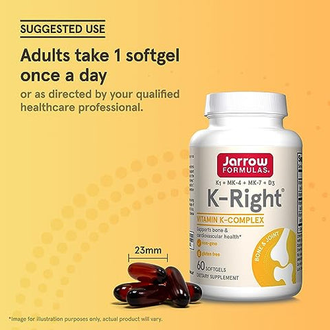 K-Right – Complexo de Vitamina K (K1, MK-4, MK-7, D3) – 60 Porções (Softgels) – Suplemento para os Ossos - Jarrow Formulas