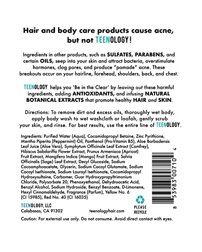 Body Wash para Adolescentes – Evite Acne e Espinhas Corporais – Livre de Sulfato e Parabeno, Não Comedogênico, Extratos Botânicos Naturais, Laranja Tropical – 16 oz (473 ml) - Teenology