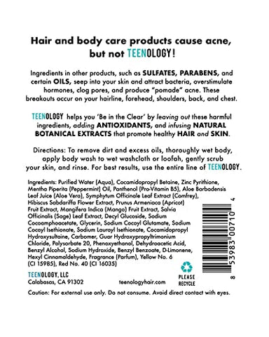Body Wash para Adolescentes – Evite Acne e Espinhas Corporais – Livre de Sulfato e Parabeno, Não Comedogênico, Extratos Botânicos Naturais, Laranja Tropical – 16 oz (473 ml) - Teenology